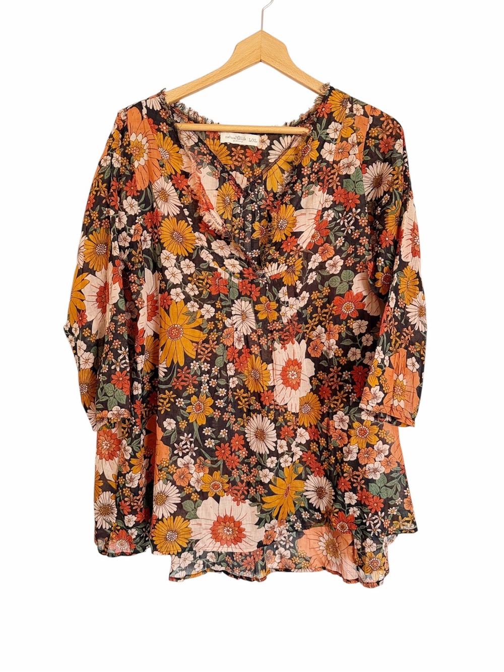 Natural Life Orange Floral Lightweight Breathable Tunic Top size L/XL